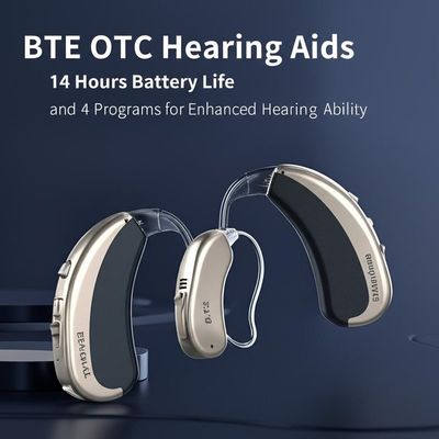 BTE OTC Hearing Aids 14 Hours Battery Life and 4 Programs for Enhanced Hearing Ability