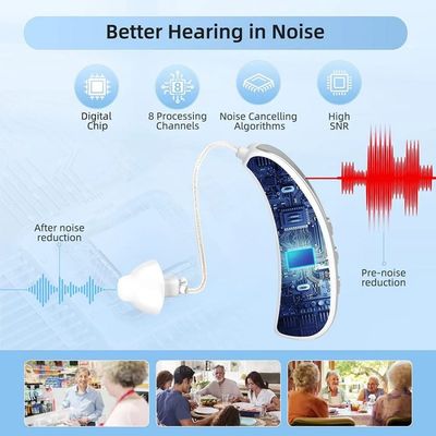 空気伝導式OTC補聴器 200Hz 自動ノイズキャンセリング Bluetooth デジタルアンプ
